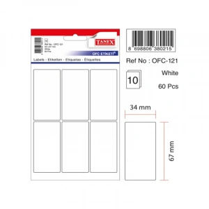 TANEX OFC-121 34x67 mm BEYAZ OFİS ETİKETİ