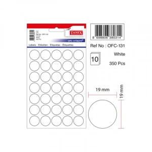TANEX OFC-131 19 mm BEYAZ OFİS ETİKETİ YUVARLAK