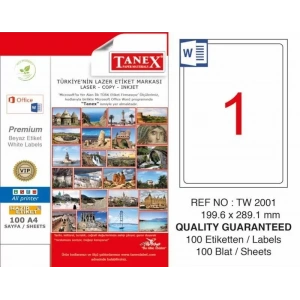 Tanex Tw-2001 Laser Etiketi (199,6 X 289,1 Mm)