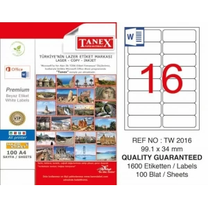 Tanex Tw-2016 Laser Etiketi (99,1 X 34 Mm)