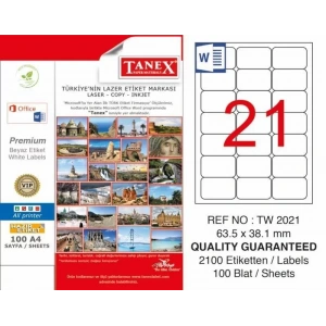 Tanex Tw-2021 Laser Etiketi (63,5 X 38,1 Mm)