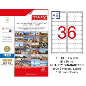 Tanex TW-2036 Laser Etiketi (45 x 30 mm)