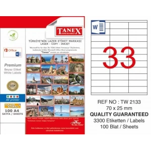 Tanex Tw-2133 Laser Etiketi (70 X 25 Mm)