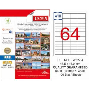 Tanex Tw-2564 Laser Etiketi (48,5 X 16,9 Mm)