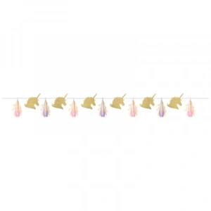 Unicorn Partisi Pırıltılı Püsküllü Garlent Afiş 244 Cm