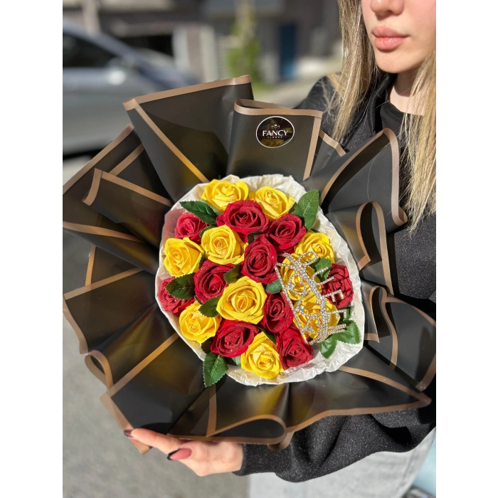 20li Simli Kadife Güller & Kristal Taç