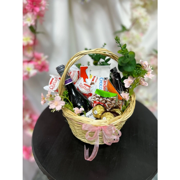 Kırmızı Şarap Konseptli Hasır Sepet