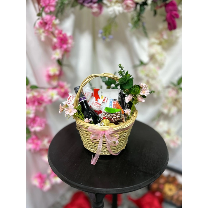 Kırmızı Şarap Konseptli Hasır Sepet