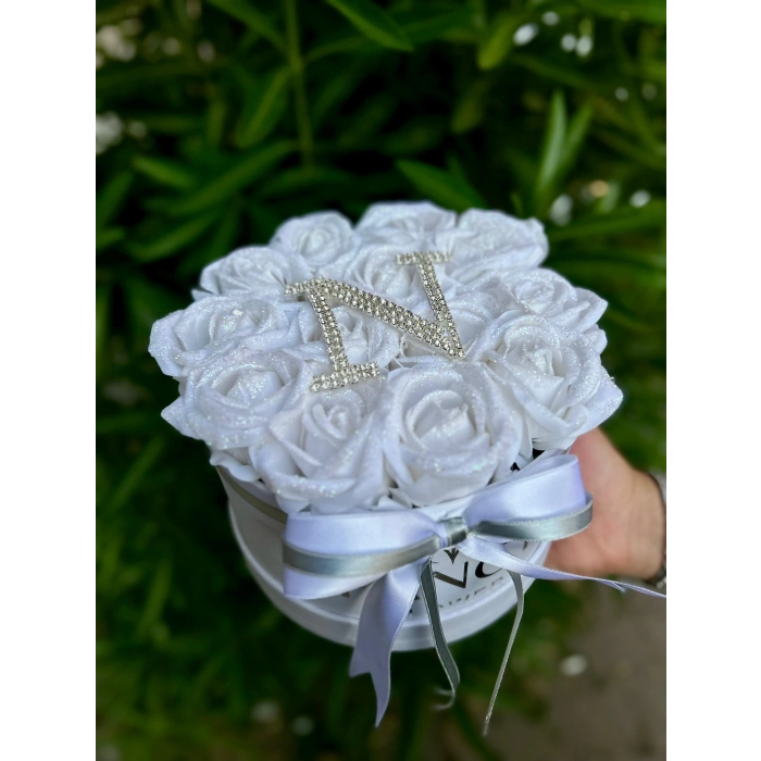 Kişiye Özel Harfli Simli Kadife Gül Kutusu