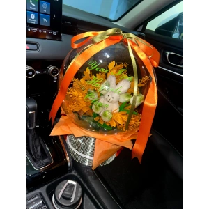 Ayna Tasarımlı Balon Kutuda Tavşanlı Lale Buketi