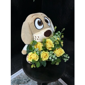 Peluş Köpek & Sarı Kadife Güller