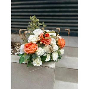 Premium Çantada Beyaz&Turuncu Kadife Güller