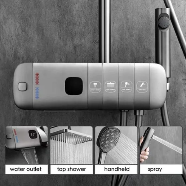 Schnelle Neptün Grey Termostatik Dijital Duş Seti