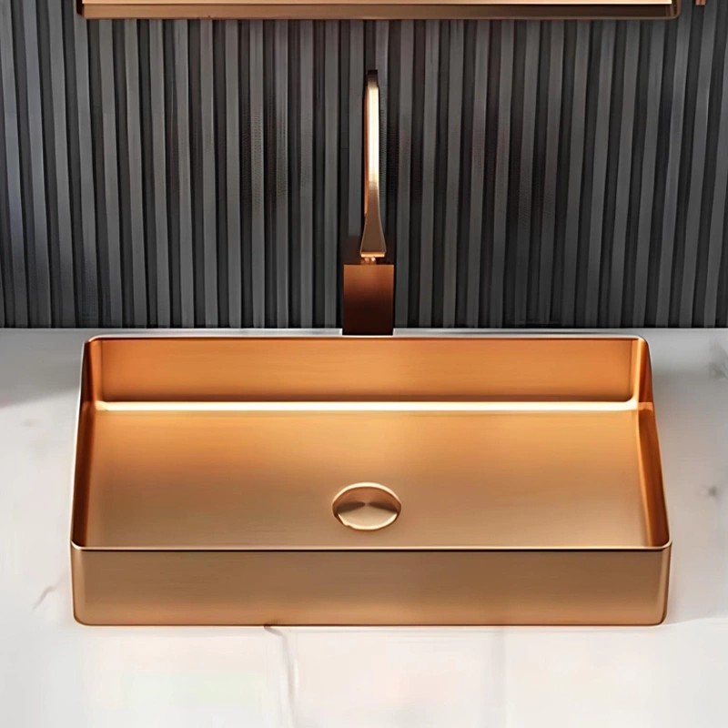 Schnelle Sch RG5502 Rose Gold Tezgah Üstü Dikdörtgen Çelik Lavabo