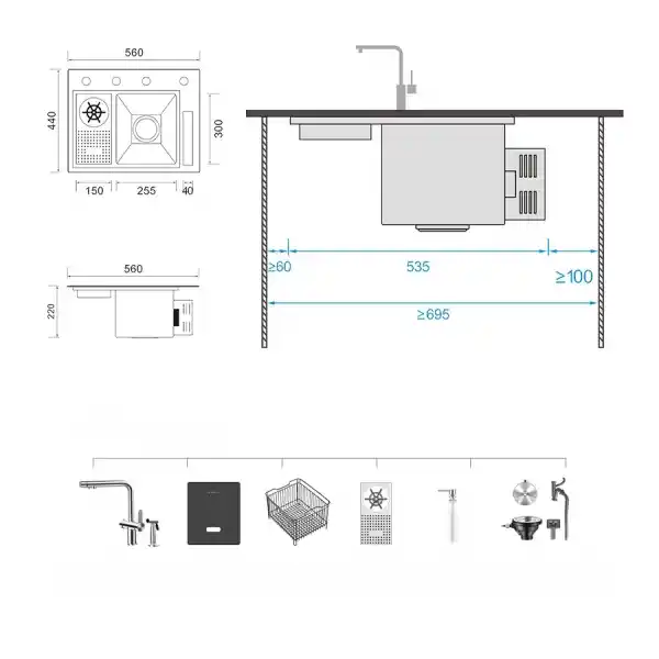 Schnelle AQ 5644JH 56 Cm Ultrasonik Mutfak Evyesi