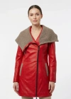 Koletsa Kadın Kırmızı Uzun Deri Ceket