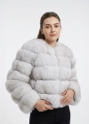 Havazit Kadın Beyaz Düz Model Tilki Kürkü Ceket