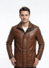 Argaloz Erkek Kahverengi Uzun Yakalı Deri Ceket