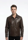 Gavra Erkek Koyu Kahve Yakalı Deri Ceket
