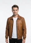 İlastas Erkek Açık Kahve Yakalı Deri Ceket