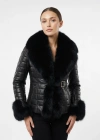 Kandeva Kadın Siyah Kürklü Deri Ceket