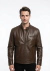 Kolona Erkek Koyu Kahve Deri Ceket