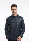 Kuşiva Erkek Lacivert Çift Taraflı Deri Ceket