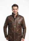 Meğenit Erkek Kahverengi Safari Deri Ceket