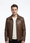 Melmenat Erkek Koyu Kahve Yakalı Deri Ceket