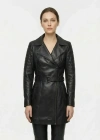 Murciva Kadın Siyah Uzun Deri Ceket