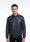 Timisvat Erkek Lacivert Çift Taraflı Deri Ceket