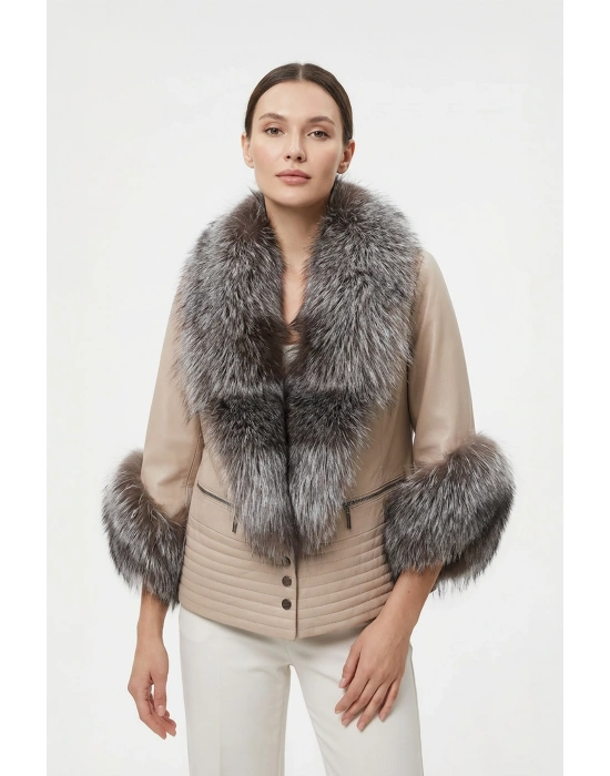 Sevarne Kadın Bej Tilki Arjante Ceket
