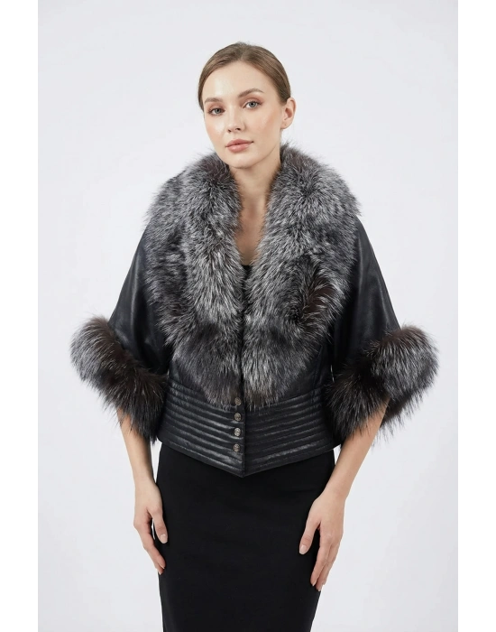 Sevarne Kadın Siyah Tilki Arjante Ceket