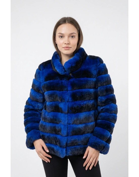 Arsevos Kadın Mavi Uzun Rex Kürkü Ceket