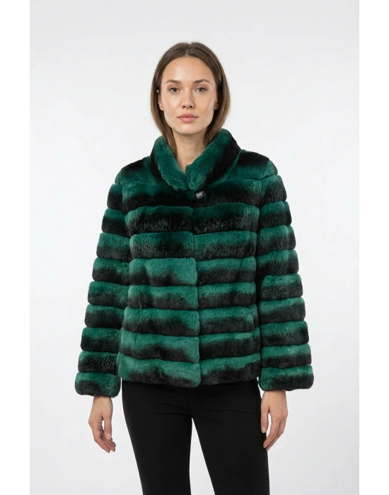 Arsevos Kadın Yeşil Uzun Rex Kürkü Ceket