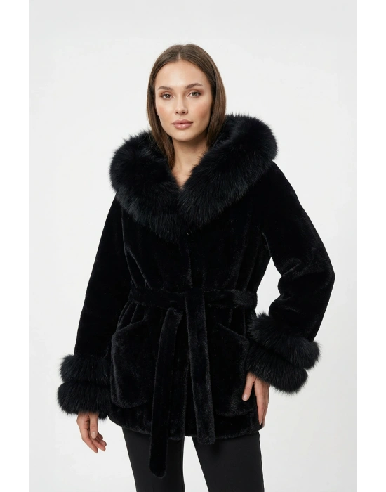 Betros Kadın Siyah Kürklü Kısa Alcantara