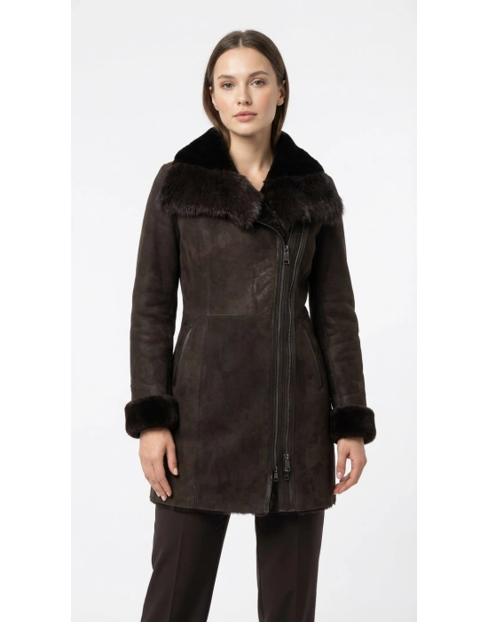 Dadivat Kadın Siyah Kürklü Uzun Deri Kaban