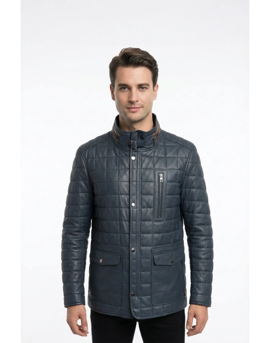 Elevit Erkek Lacivert Cepli Deri Ceket