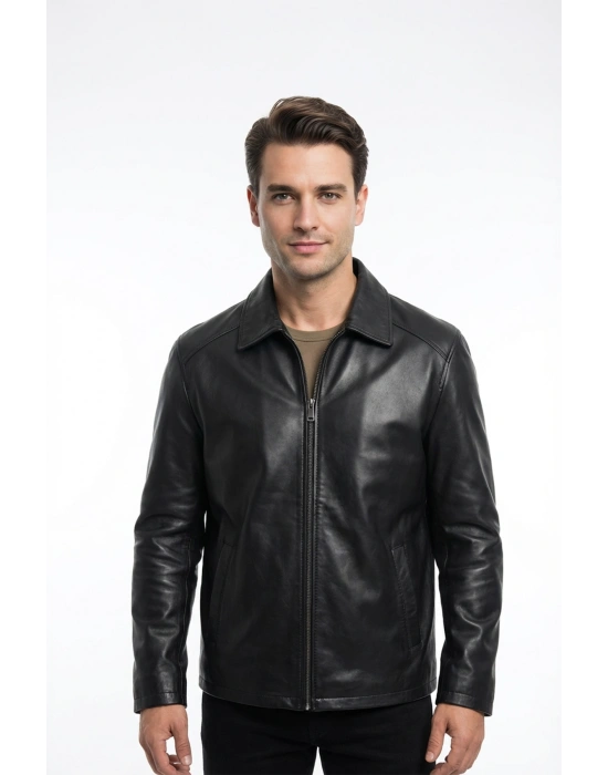 Gavra Erkek Siyah Yakalı Deri Ceket