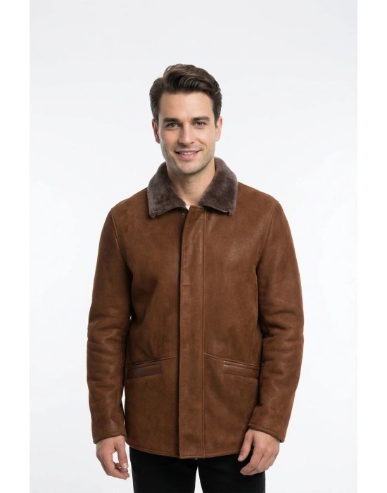 Hudisa Erkek Kahverengi Kürklü Deri Kaban