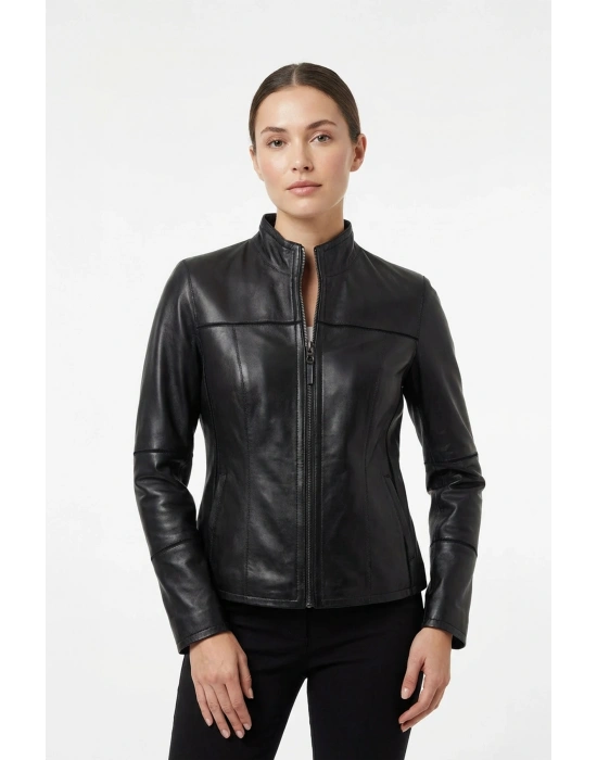 İksenit Kadın Siyah Çift Taraflı Deri Ceket