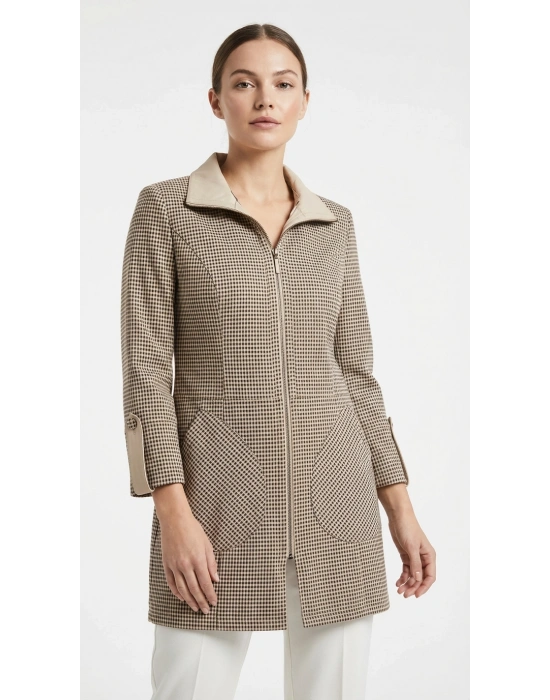 Kalitoz Kadın Bej Çift Taraflı Uzun Deri Ceket