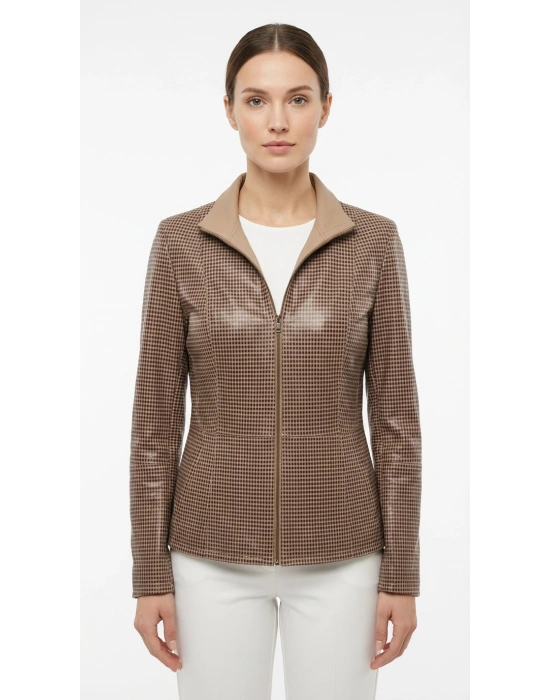 Kalitoz Kadın Camel Çift Taraflı Kısa Deri Ceket