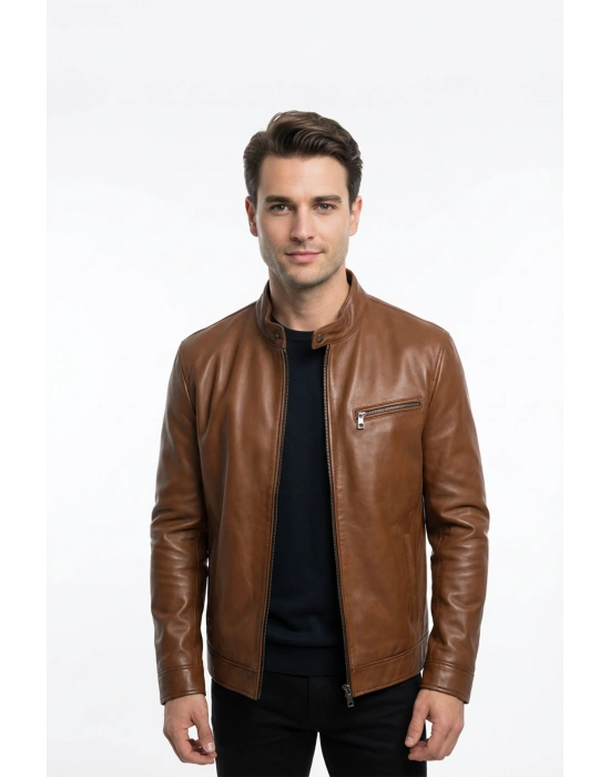 Kolona Erkek Açık Kahve Deri Ceket