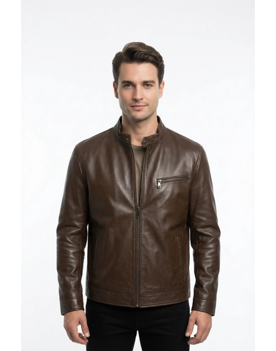 Kolona Erkek Koyu Kahve Deri Ceket