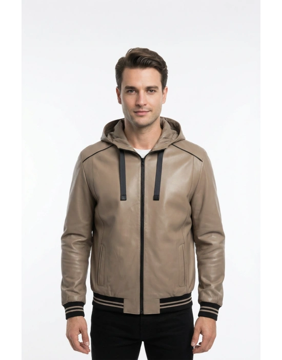 Kuculit Erkek Bej Çift Taraflı Deri Ceket