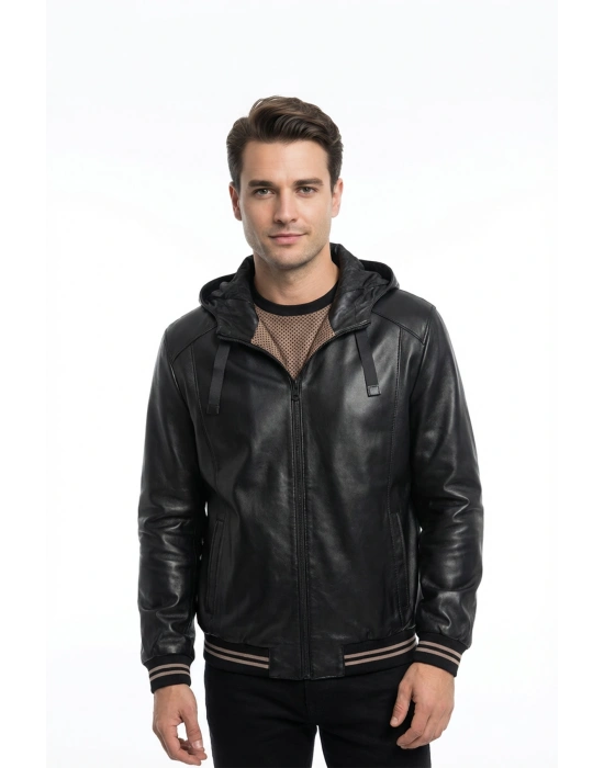 Kuculit Erkek Siyah Çift Taraflı Deri Ceket