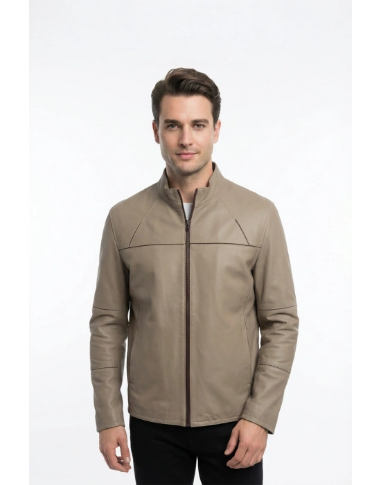 Kuşiva Erkek Bej Çift Taraflı Deri Ceket