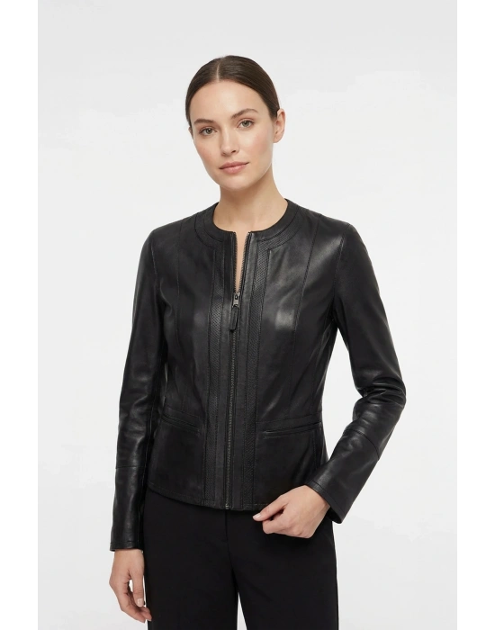 Liparit Kadın Siyah Çift Taraflı Deri Ceket