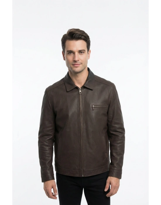 Makalis Erkek Siyah Destroyer Yakalı Deri Ceket